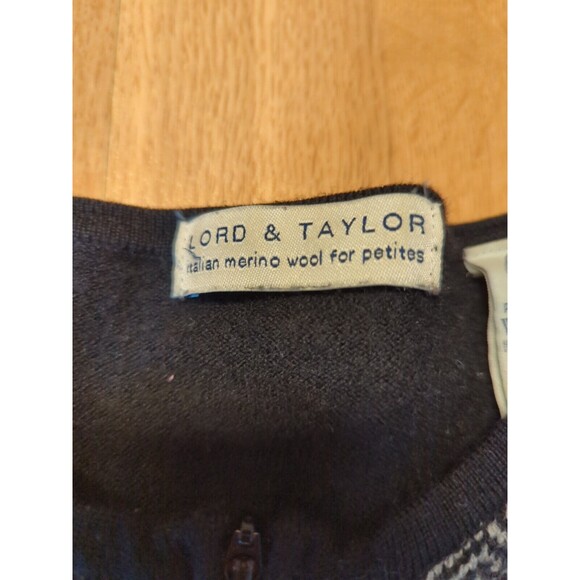 Lord & Taylor Cardigan Sweater Womens Petite Large Black White Full Zip Wool - Picture 5 of 8